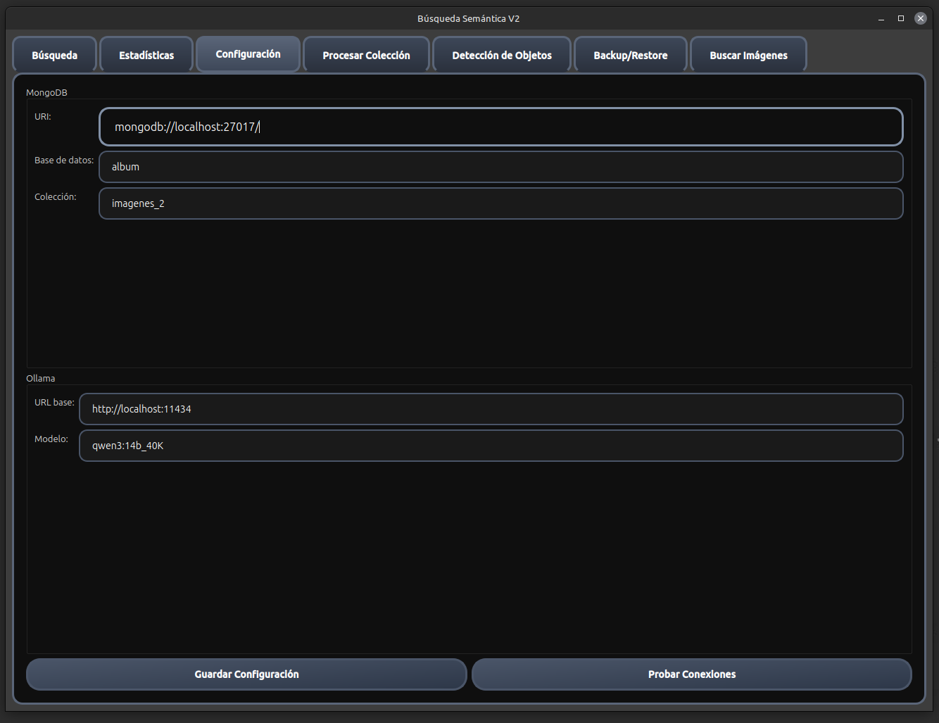 Pestaña de procesamiento de colección