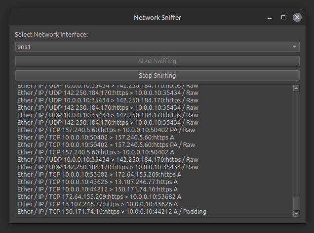 Sniff Interface Screenshot 0